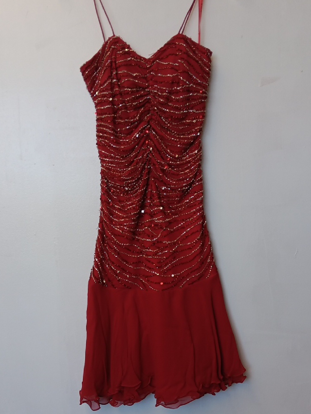 Scala Red Beaded Spaghetti-Strap Mini Dress